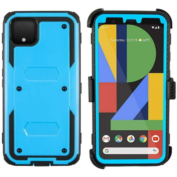 GoldCherry for Google Pixel 4 5.7 inch (2019 Release) Case, Heavy-Duty Full-Body Rugged Dual-Layer Shockproof Protective Cover with Kickstand and Built-in-Screen Protector for Google Pixel 4 (Blue)