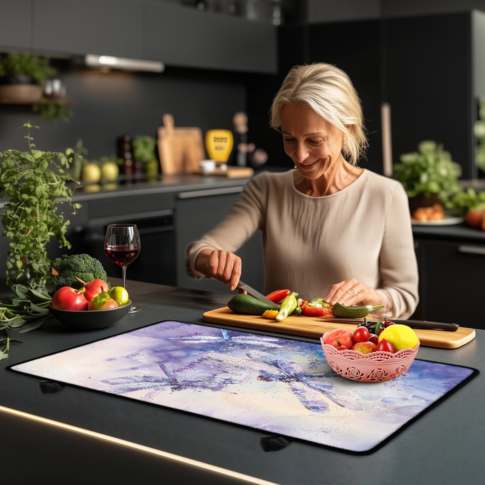 Renewold Stove Top Cover for Glass Stove Top, Ceramic Glass Stove Cover Mat Oil Resistant Prevent Scratching Oven Mat Protector Expands Usable Space, Dragonfly Lavender Violet