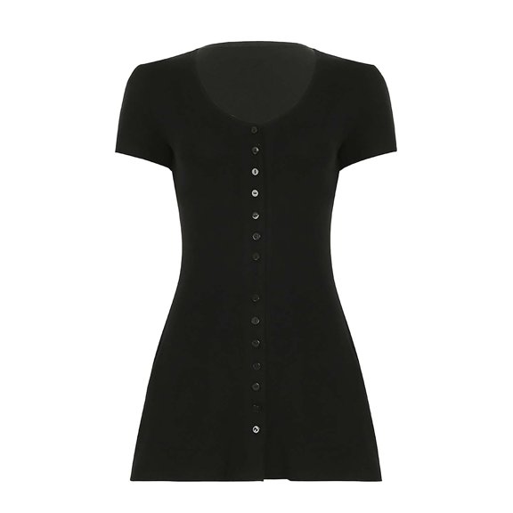 Levmjia Women V Neck Dress Summer Solid Color Button Waist A Line Short Sleeve Casual Fashion Mini Bodycon Stretchy Dress Comfortable