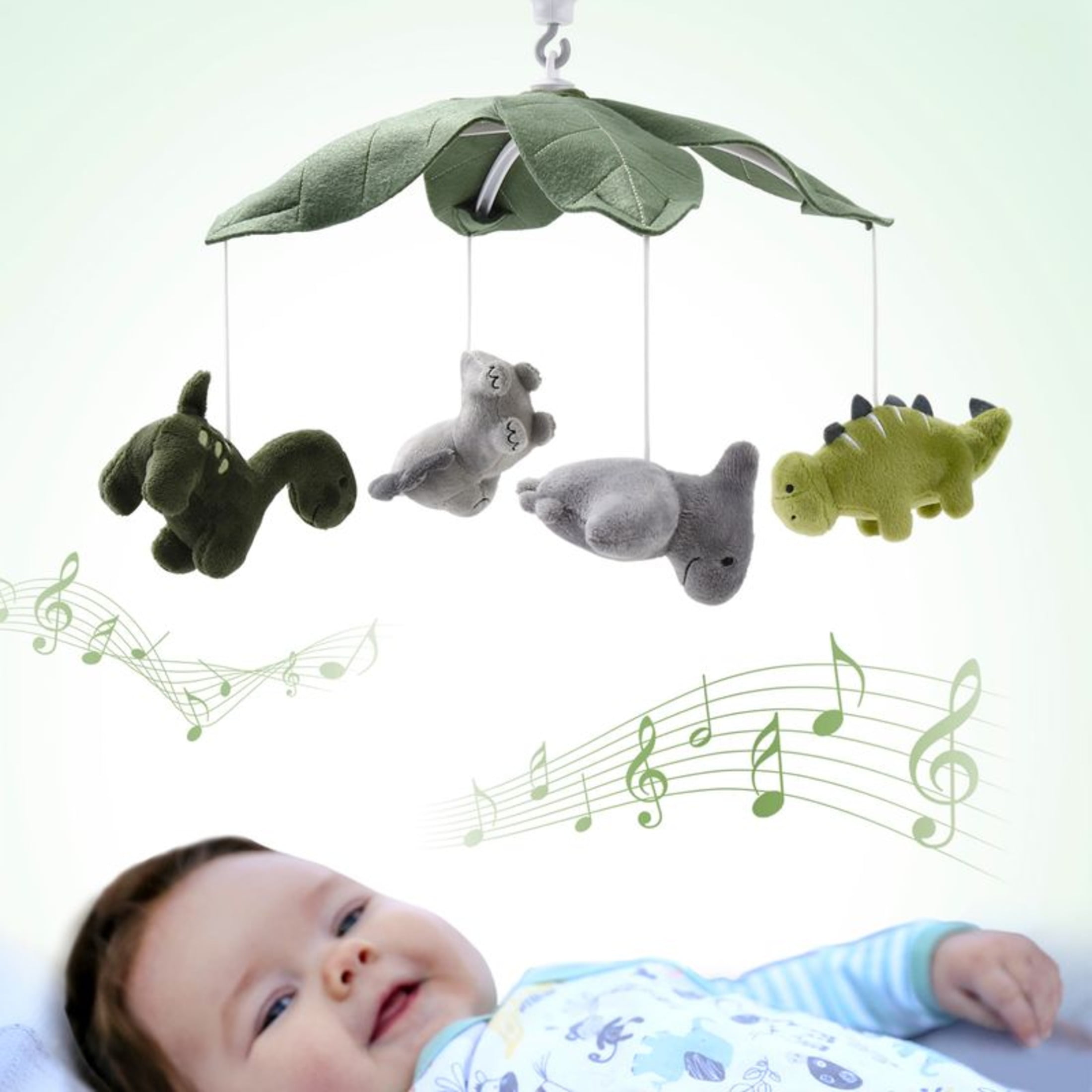 The Peanutshell Baby Crib Mobile for Boys or Girls, Dinosaur, Musical