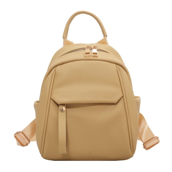 Women's Multi-Pocket Bookbag Zipper PU Leather Rucksack Mini Top Handle Backpack for School and Daily Use