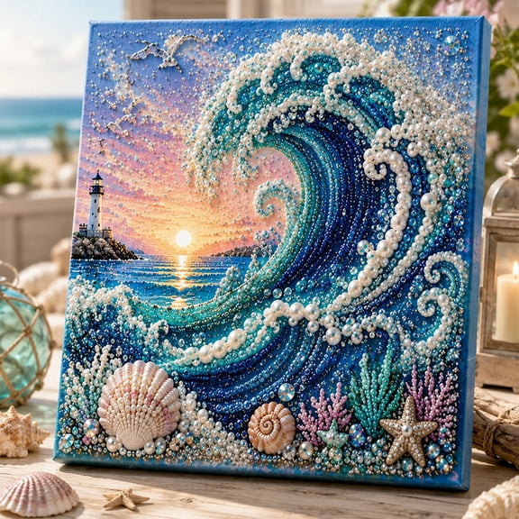 Underwater Waves Diamond Art Kit, with Frame Crystal Rhinestone Canvas for Home Wall Decor Relaxing DIY Craft Gift, Gifts for Family and Friends(Waves)