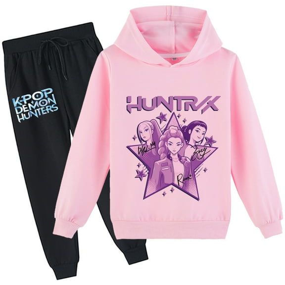 Girls 2 Piece Outfit Star KPop Long Sleeve Hoodie and Jogger Pants-Casual Pullover Hooded Tracksuit Set for Teen