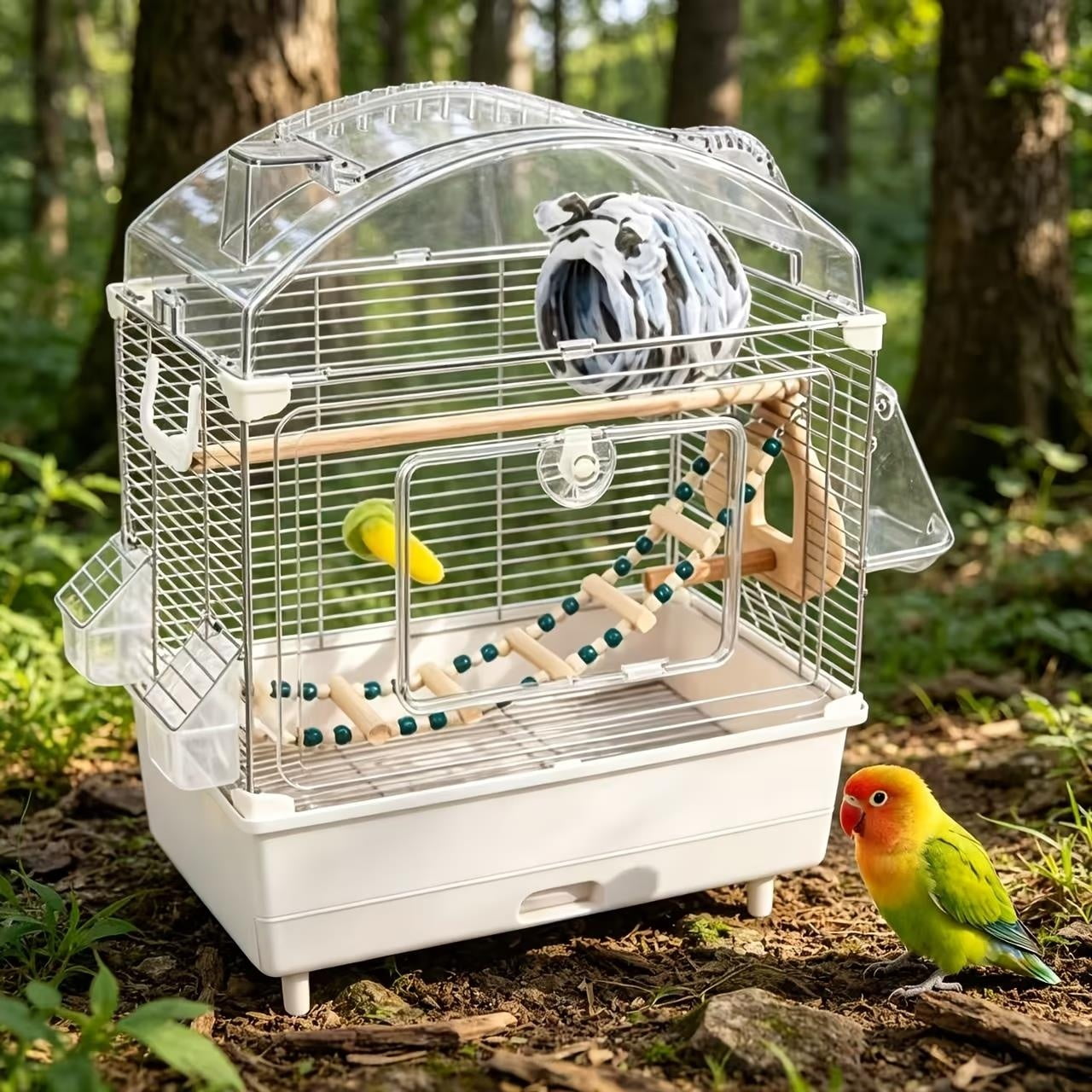 Acrylic Bird Cage for Small Parrots, Transparent Splashproof with Sliding Tray, Cockatiel Budgie