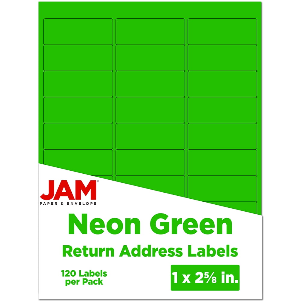 JAM PAPER Return Address Labels - Standard Mailing - 1 x 2 5/8 - Neon Green - 120 Shipping Labels/Pack