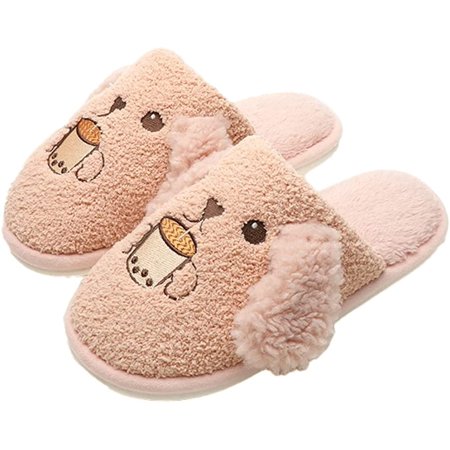 

CoCopeaunt Fluffy Cute Dog House Slippers for Women Men Trendy Soft Furry Faux Fur Warm Anti-skip Shoes Indoor Home