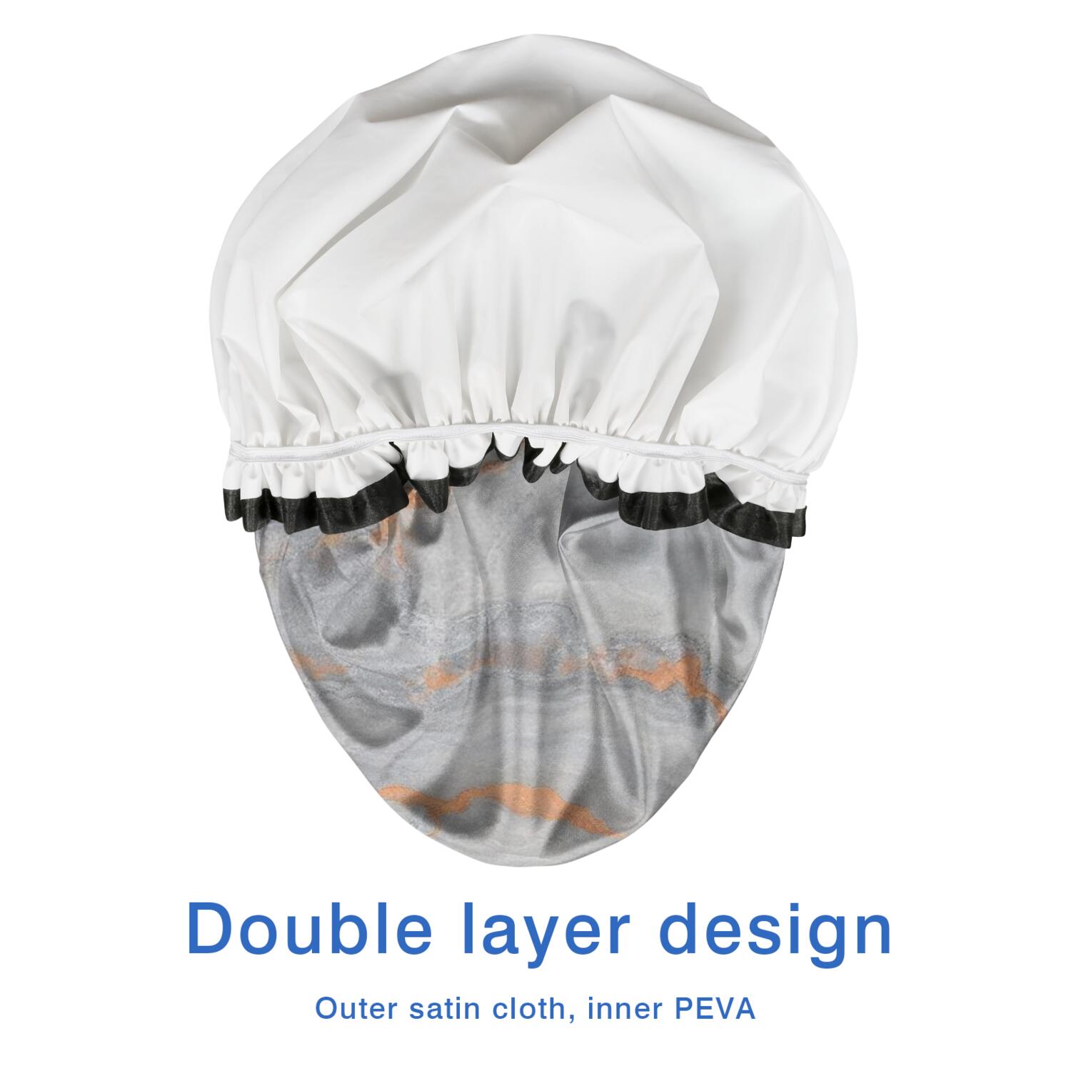 Shower Caps,Gray Orange Marble Pattern Waterproof Shower Cap for Women 4 Pieces,Double Reusable Hair Cover for Shower PEVA Elastic Stretch Hem