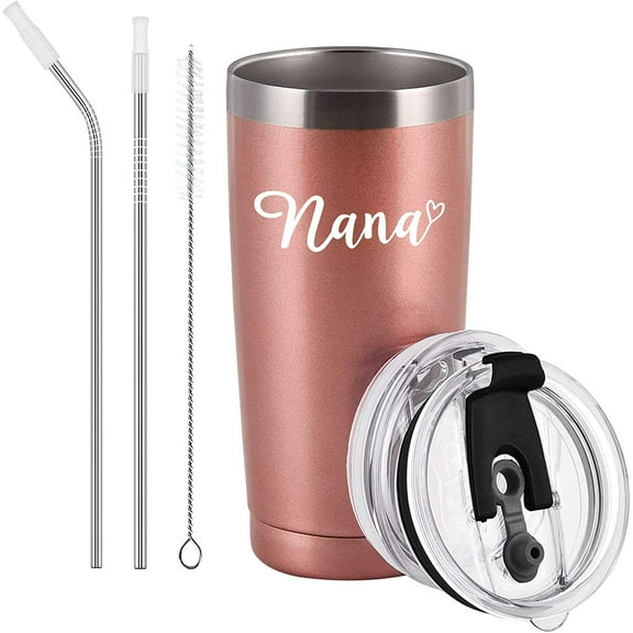 Grandma Gifts, Nana Stainless Steel Travel Tumbler, Christmas Birthday Mother’s Day Gifts for New Grandma Nana Grandmother Gigi Granny Mom Women from Grandchildren, 20oz Insulated Tumbler, Rose Gold