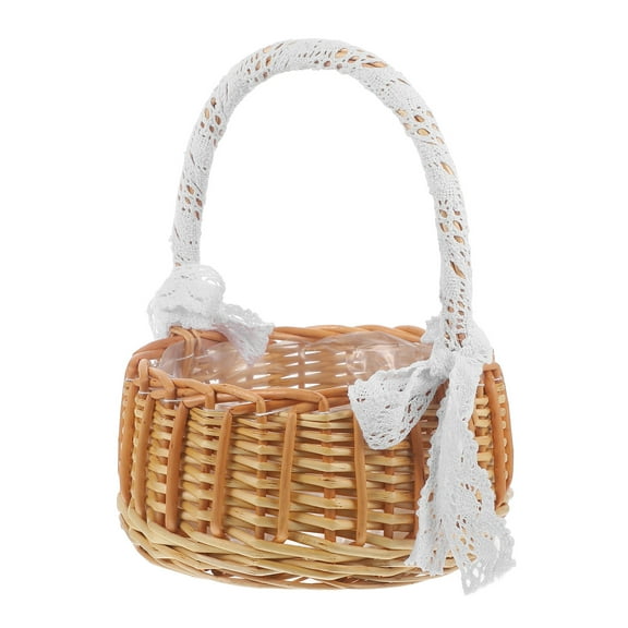 SOPOTUTU 1Pc Portable Woven Basket Light Brown Lace Design Storage Organizer for Home Sundries