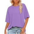 thumbnail image 1 of Olyvenn Hauts d'Été pour Femmes 2025 T-Shirts à Manches Courtes Décontractés Col Rond Grande Taille Mode T-Shirts Violet TG, 1 of 6