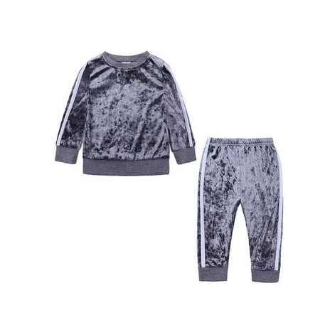 

Toddler Boys Girls Velvet Tracksuit 2Pcs Clothes Outfits Set Gray