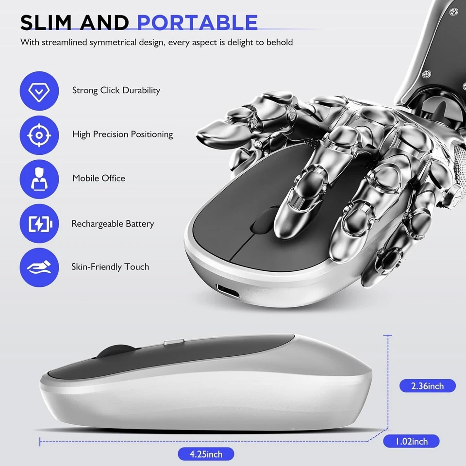 BUTTERFLY- Wireless Mouse, 2.4G Usb And Bluetooth Mouse For Laptop, Rechargeable Silent Sli