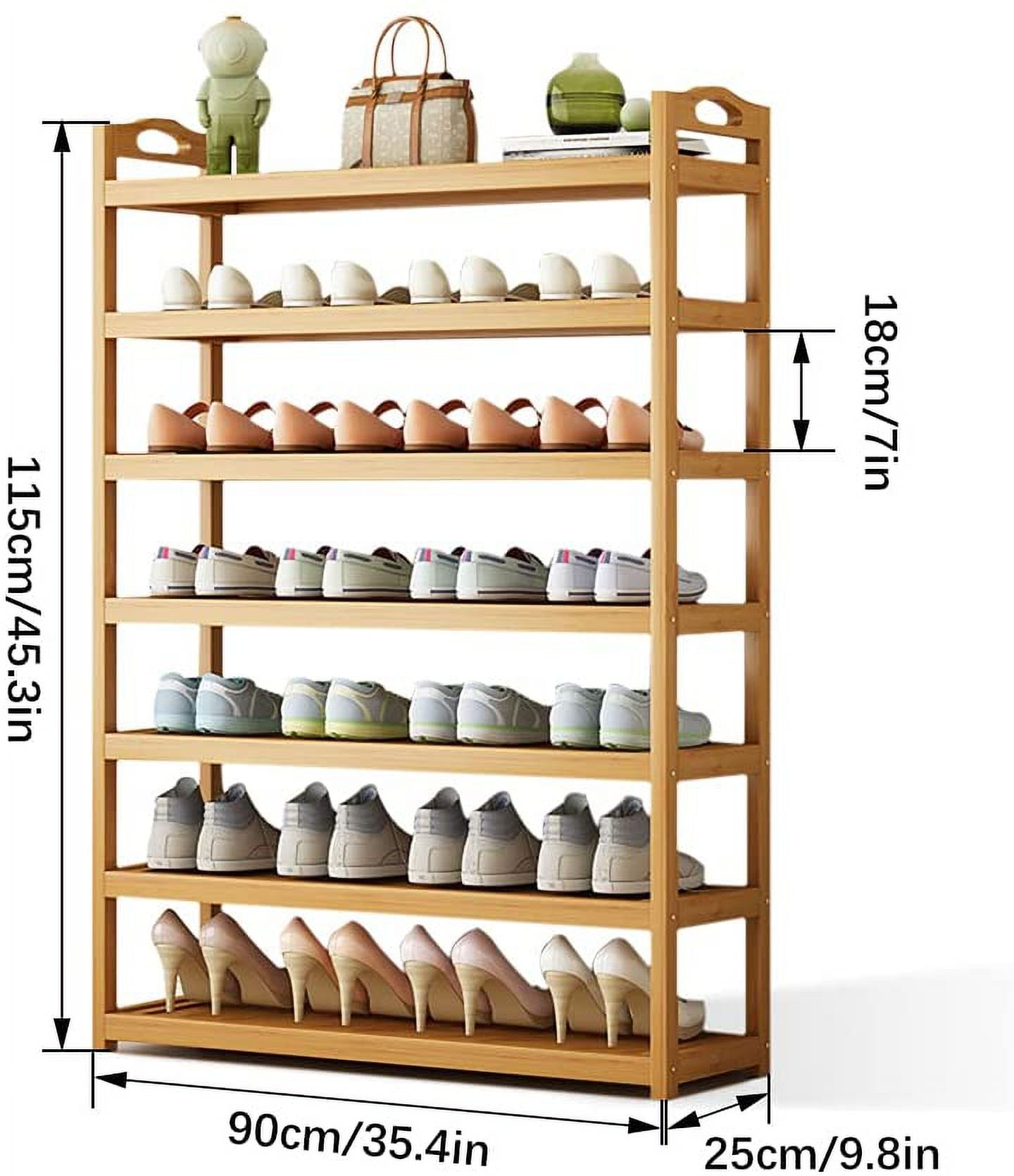Bamboo Shoe Rack, Zzbiqs 7-Tiers Shoes Storage Organizer Hold 30 Pairs, Free Standing,  35.4 inch