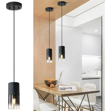 

Black Pendant Light 2-Pack Modern Pendant Light with Adjustable Cord E26 Bulbs Socket Pendant Lighting for Kitchen Island Industrial Hanging Mini Pendant Lighting for Dining Hall Bedroom