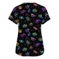thumbnail image 4 of Womens Mardi Gras Scrub Tops Carnival V Neck Glitter Uniform Feathers Print Sequins Short Sleeve Party Scrubs with Pockets Black S, 4 of 5