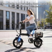 XKJ Electric Bike for Adults, Ebike, Electric Bicycle with 48V 12AH Battery,14 Folding Ebike for Teens, 21MPH,20+ Miles(MAX),500W Motor,Multi-Shock Absorption,Mini E Bikes with Baskets,UL2849
