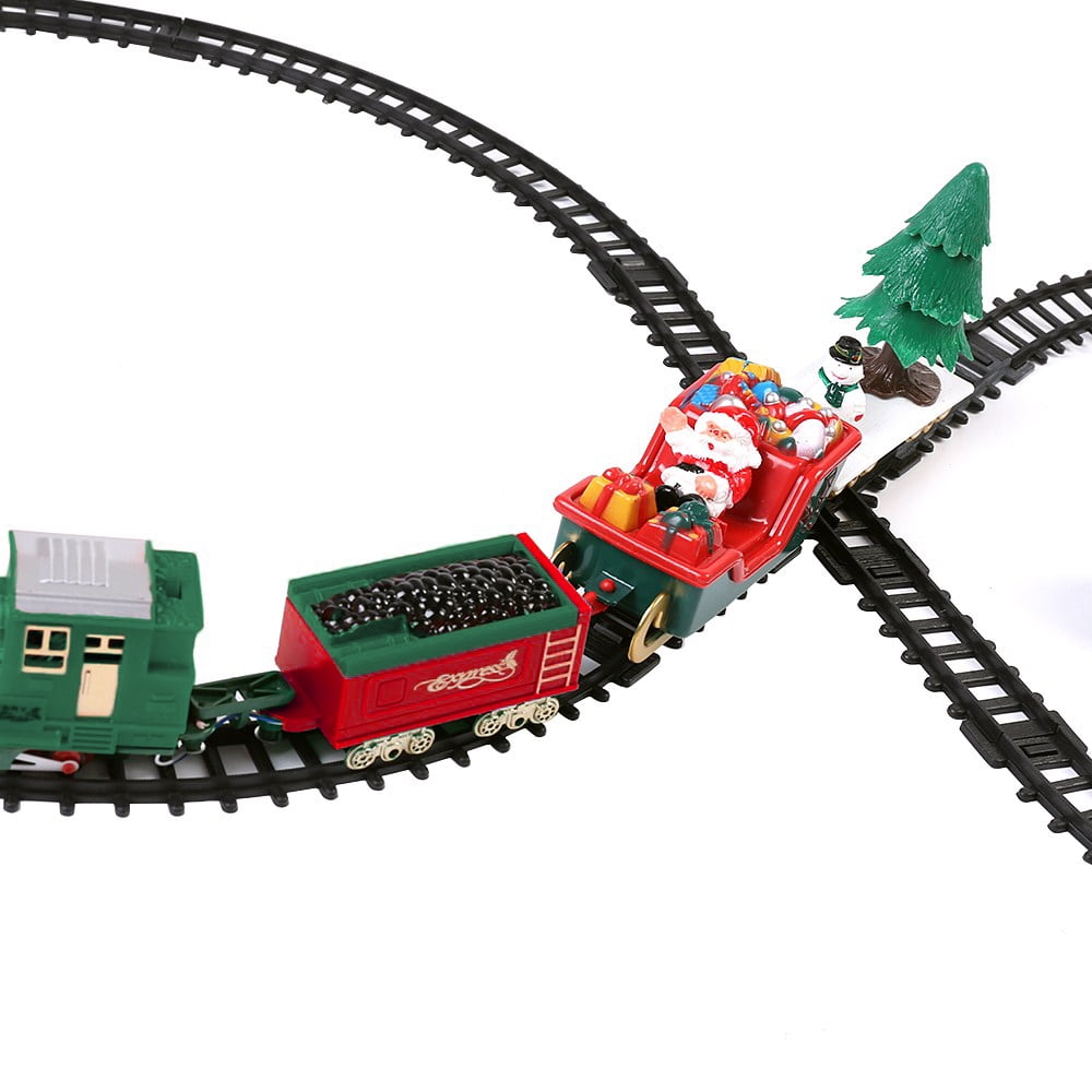 Blue Block Factory Deluxe Chrismtas Train Set Battery Powered Railway Building Play Set with Santa Clause and Snowman