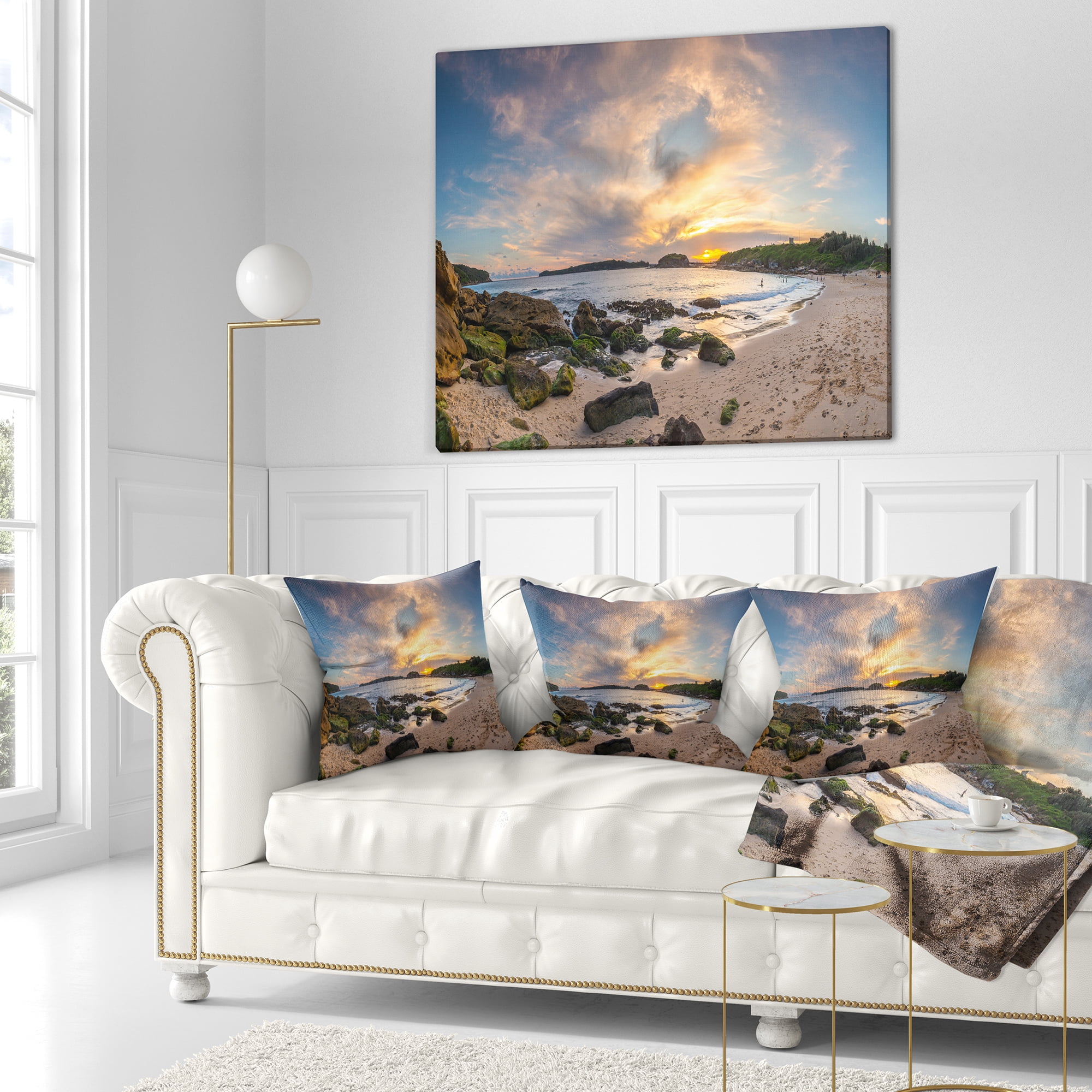 Designart Sydney Seashore during Sunset - Seascape Throw Pillow - 18x18