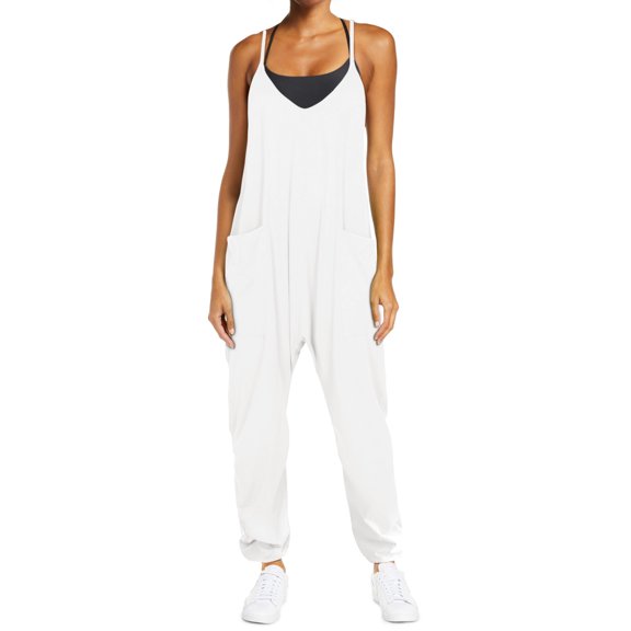 ADREAMLY Maternity Romper Pants for Women V Neck Racerback Long Jumpsuits Overalls with Pockets