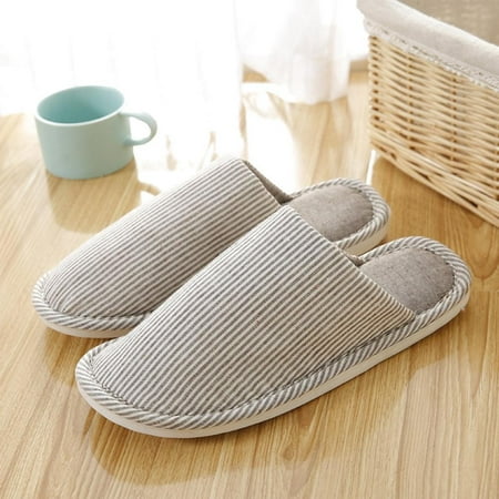 

Autumn and winter Men and Women Slippers Memory foam Slippers for home Winter Non Slip Male House Shoes Stripe Unisex Indoor