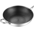 thumbnail image 3 of Stainless Steel Wok Pan Double Sided Honeycomb 3 Layer Prevent Sticking Easy Cleaning Wok for Kitchen 34cm/13.4in (No Lid and with Ears), 3 of 3