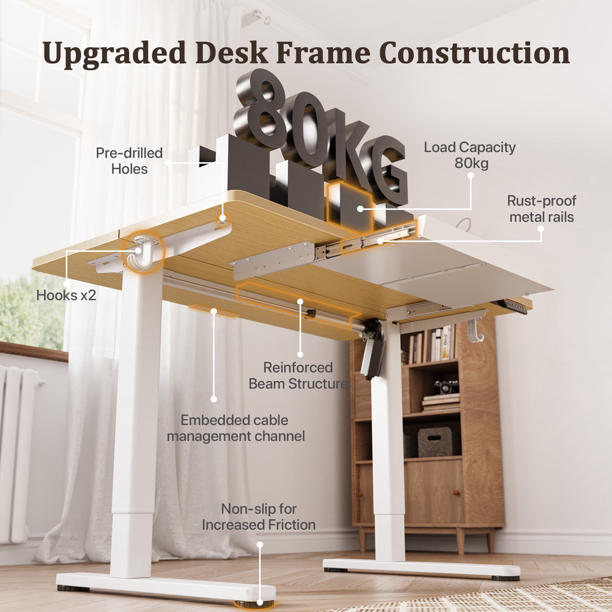 INNOVAR Adjustable Standing Desk with Drawers, 55x24 inch Electric Stand up Adjust Height Sit Stand Desk with Storage Home Office Computer Table Workstation with Power Lifting, Natural