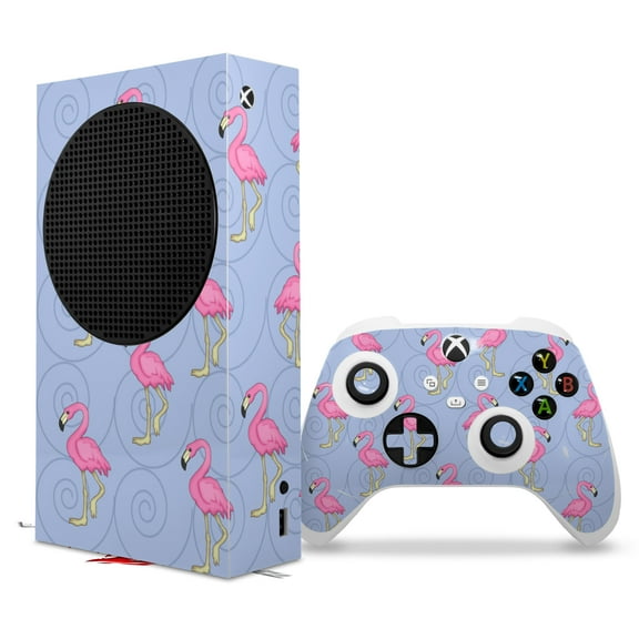 WraptorSkinz Skin Wrap compatible with the 2020 XBOX Series S Console and Controller Flamingos on Blue (XBOX NOT INCLUDED)