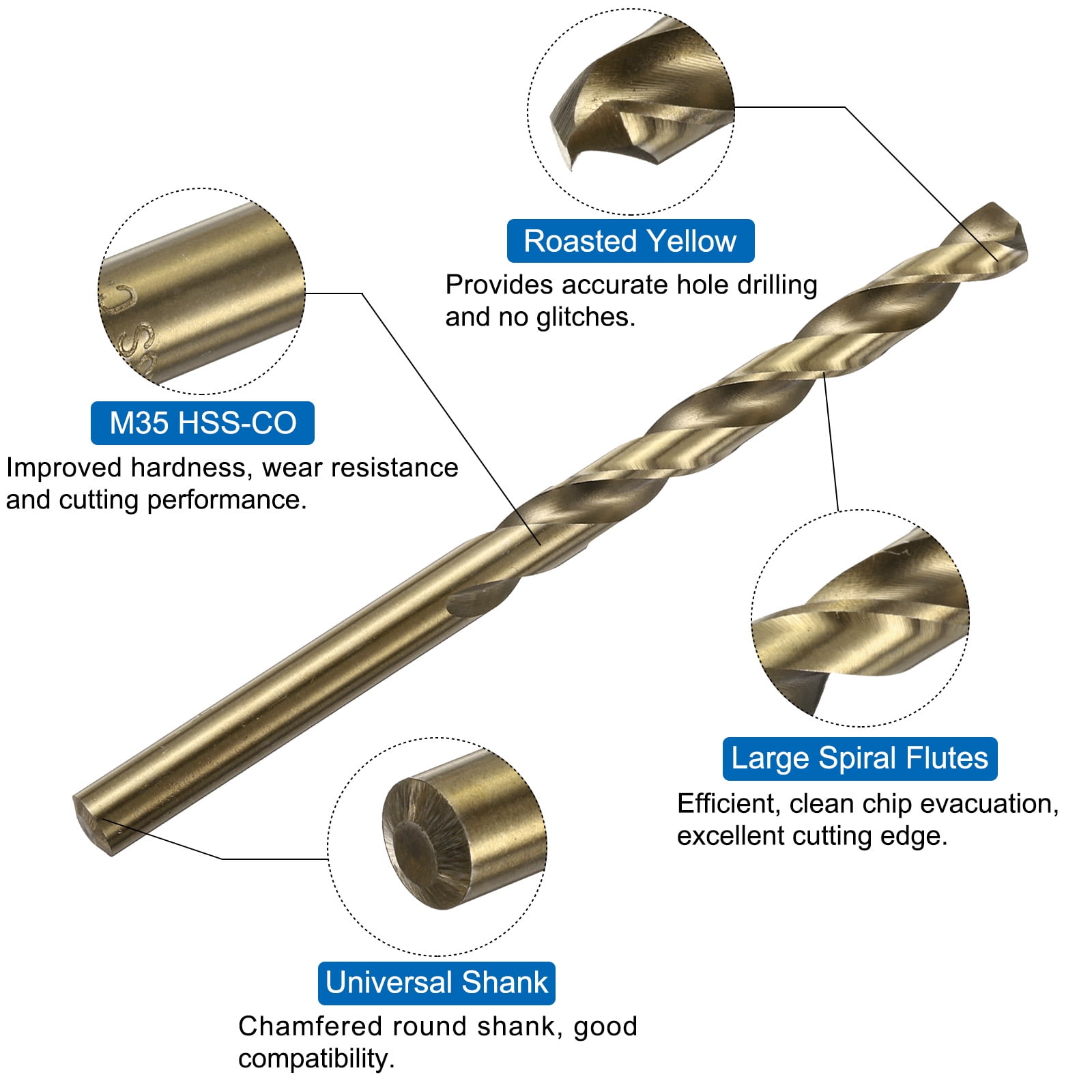 Uxcell Tap and Drill Bit Set, 2pcs M8 x 1.25 Spiral Point Tap Ti-Coated & 2pcs 6.8mm Drill Bit Roasted Yellow