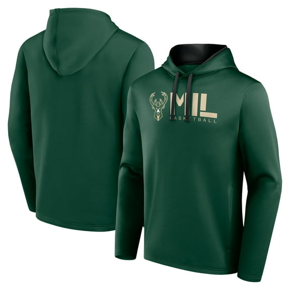 Men's Logo Athletic Hunter Green Milwaukee Bucks Head Start Pullover Hoodie