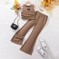 thumbnail image 2 of Girls Sets Skirt Girls' Sleeveless Butterfly Print Short Top Solid Color Micro Cropped Pants Suit Khaki, 8-9 Years, 2 of 8