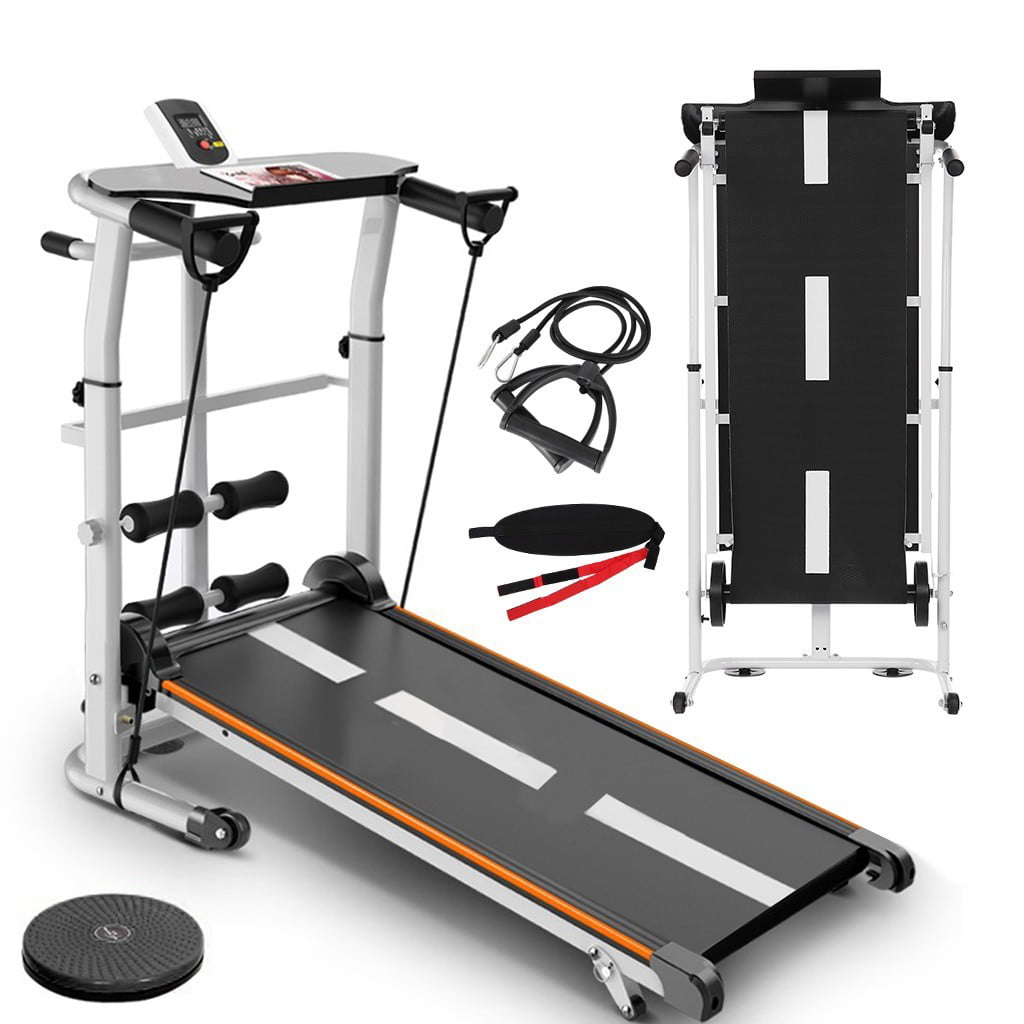 ❤Folding Shock Running Supine T-wisting Draw Rope 4-in-1 Mechanical Treadmill 