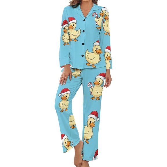 Top-kevin Women Long Sleeve Pajama Set Comfy Pjs Sets Christmas Ducks Candy 2 Piece Lounge Set