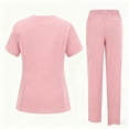 thumbnail image 4 of WULMLEO 2 Piece Scrub Sets for Women V Neck Petite Scrubs Outfits Stretch Short Sleeve Trendy Nurse Uniform Tops and Pants Medical Spring Soft Comfortable Nursing Workwear Pink XL, 4 of 4