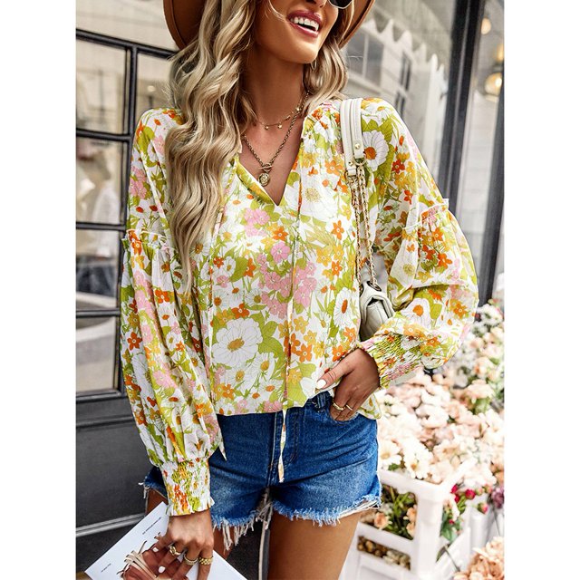 Blusa Mujer, Camisa Suave Transpirable Manga Larga Estampado Floral Cómodo Para Fiesta Para Trabajo ANGGREK Otros