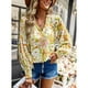 thumbnail image 4 of Camisa Suave, Blusa De Mujer De Encaje Empalmado Transpirable Con Estampado Floral Con Escote En V Para Citas Para El Hogar, 4 of 4