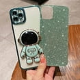 thumbnail image 3 of Compatible for iPhone 11 Pro Max 6.5 Inch Bling Plating Astronaut Hidden Stand Case, Cute 6D Stand Glitter Phone Case for Women Girls Soft TPU Shockproof Back Cover - Green, 3 of 12