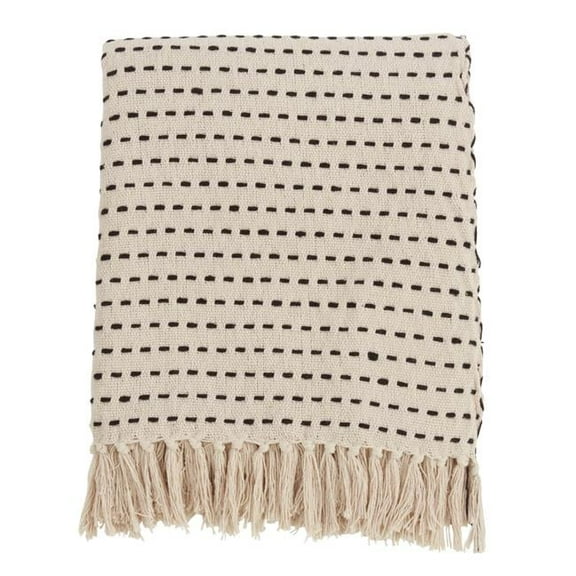 Saro Lifestyle  Stitched Line Throw - Ivory - 50in. x 60in.