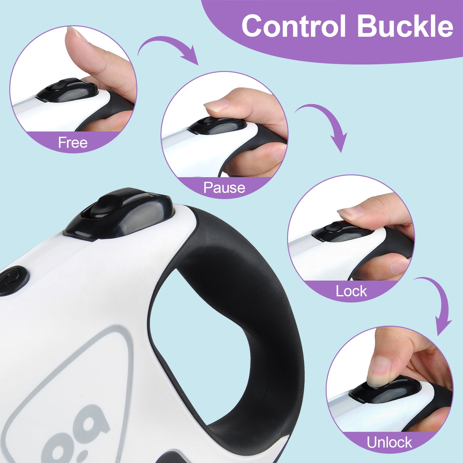 16Ft Retractable Dog Leash w/ LED Flashlight,ABCPOW Lightweight Pet Leash for Small Medium Dogs Up to 66 lbs,Anti-Slip Handle,Stainless Metal Spring Strong Nylon Tape,Tangle Free,One-Handed Brake