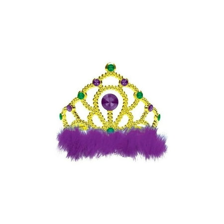 - Glitter Tiara with Purple Marabou Trim Mardi Gras Costume Party Headwear Accessory, Plastic, 3