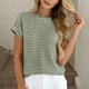 thumbnail image 2 of Moda de Verano de las Mujeres Casual Montado Color Sólido Cuello Redondo de Punto Camiseta de Poliéster Ligero Suave Cómodo de Manga Corta, 2 of 5