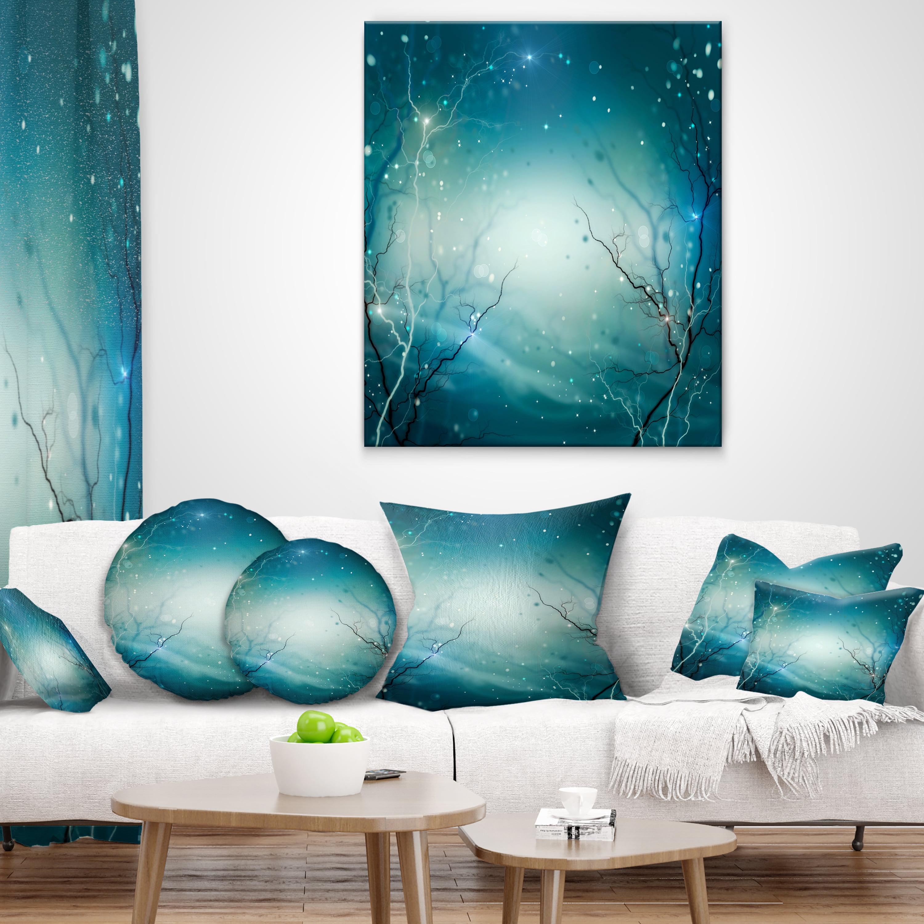 Designart Blue Winter Fantasy Forest - Landscape Photo Throw Pillow - 12x20