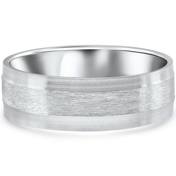 Pompeii 7mm Brushed Flat Platinum Mens Comfort Fit Wedding Band (,)
