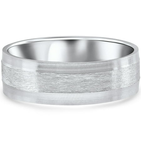 Pompeii 7mm Brushed Flat Platinum Mens Comfort Fit Wedding Band (,)