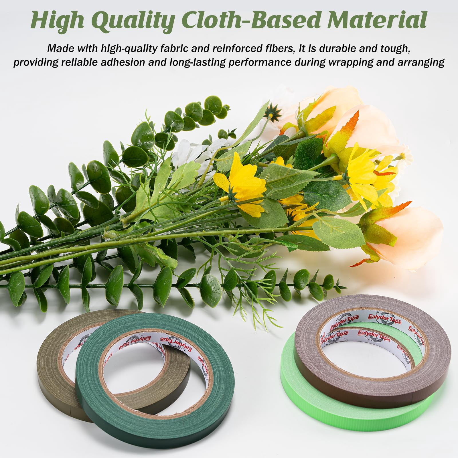 2 Rolls Green Floral Tape 0.47 Inch– Waterproof Florist Tape for Fresh Flowers, Bouquet Binding, Wedding Bouquet Wrap & Floral Crafts