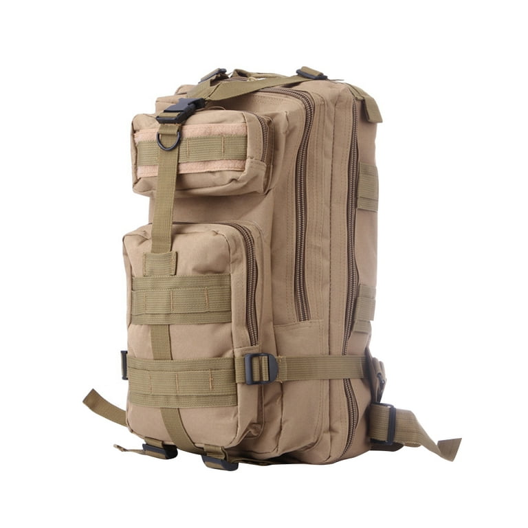 Military Tactical Backpack Small Rucksacks Hiking Bag Outdoor Trekking  Camping Tactical Molle Pack Men Tactical Combat Travel Bag 20-35L (Khaki)