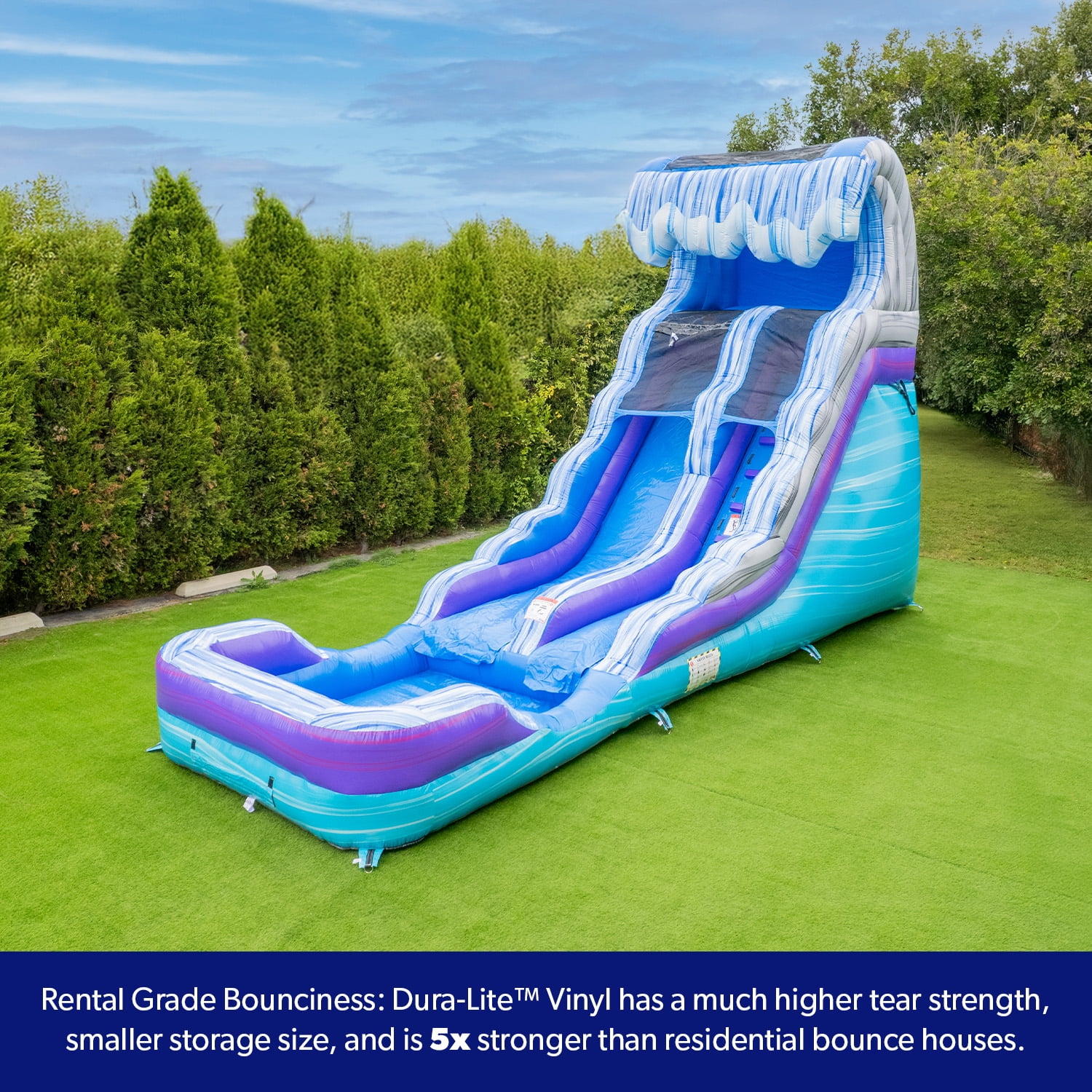 HeroKiddo Marble Vinyl Ocean Wave 16' Inflatable Water Slide with Pool & Blower for Kids & Adults, Outdoor Use