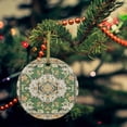 thumbnail image 2 of Green Bohemian Ethnic Western Christmas Ceramic Ornament 2025,3" Round Xmas Tree Hanging Accessories with Gold Ribbon, 2 of 5