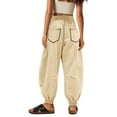 thumbnail image 4 of FUNUONY Womens Wide Leg Barrel Pants Elastic High Waisted Trousers Loose Casual Palazzo Pants with Pockets Cropped Relax Fit Trouser Ankle Pants Baggy Casual Summer Pants with Pockets Beige L, 4 of 6
