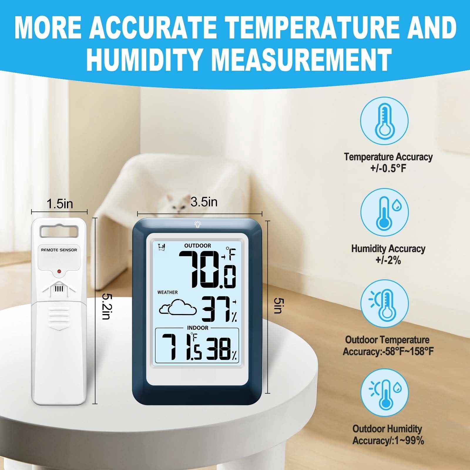 Indoor Outdoor Wireless Weather Station  Internal External Hygrometer Home Batteryoperated Temperature Humiditymonitors330 Feet (about 100 Meters) Backlight Display (blue)