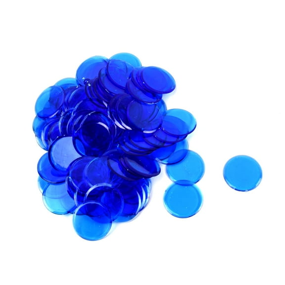 100 Clear Blue 7/8" Plastic Bingo Chip Game Night Paper Card Marker